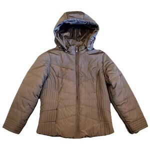 St John’s Bay Puffer Coat Women’s Fleece Lined Removable Hood Dark Brown Sz XL